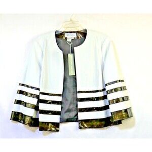 W Worth Optic White Leather Border Jacket Size 16 Dressy Lined Open Front